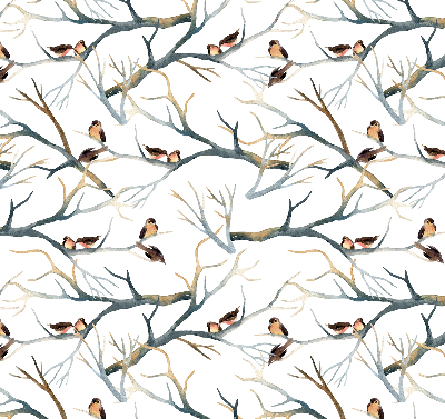 Store enrouleur occultant avec motif d'oiseaux sur un arbre