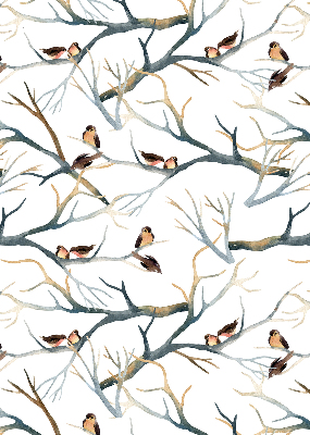 Store enrouleur occultant avec motif d'oiseaux sur un arbre