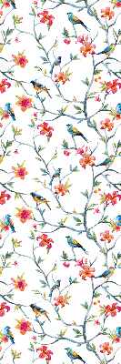 Store fenêtre intérieur avec un oiseau sur une branche
