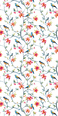 Store fenêtre intérieur avec un oiseau sur une branche