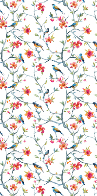 Store fenêtre intérieur avec un oiseau sur une branche