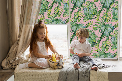 Store fenêtre intérieur avec variétés de feuilles tropicales