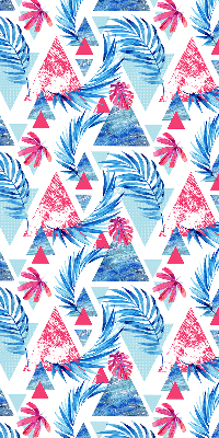 Store fenêtre intérieur avec feuilles bleues et triangles