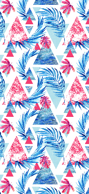 Store fenêtre intérieur avec feuilles bleues et triangles