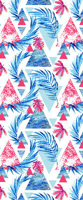 Store fenêtre intérieur avec feuilles bleues et triangles