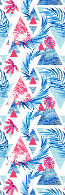 Store fenêtre intérieur avec feuilles bleues et triangles