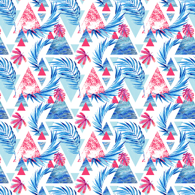 Store fenêtre intérieur avec feuilles bleues et triangles