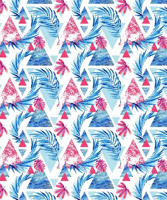 Store fenêtre intérieur avec feuilles bleues et triangles