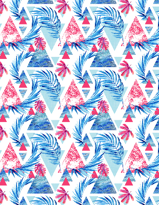 Store fenêtre intérieur avec feuilles bleues et triangles