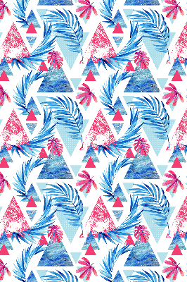 Store fenêtre intérieur avec feuilles bleues et triangles