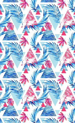 Store fenêtre intérieur avec feuilles bleues et triangles