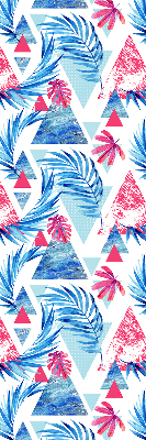 Store fenêtre intérieur avec feuilles bleues et triangles