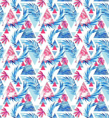 Store fenêtre intérieur avec feuilles bleues et triangles