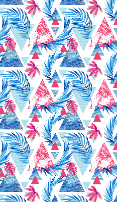 Store fenêtre intérieur avec feuilles bleues et triangles