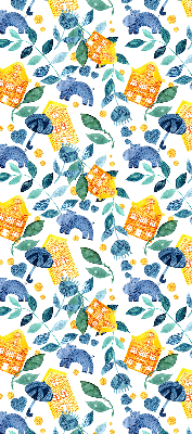 Store fenêtre intérieur pour maisons jaunes avec des plantes bleues