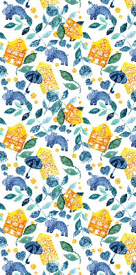 Store fenêtre intérieur pour maisons jaunes avec des plantes bleues
