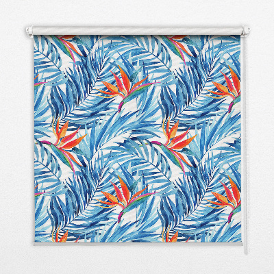 Store fenêtre intérieur avec feuilles bleues