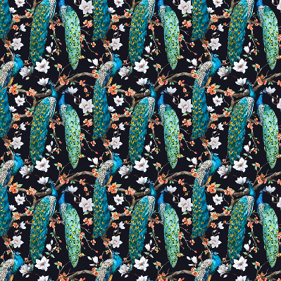 Store enrouleur occultant avec motif paon et fleurs