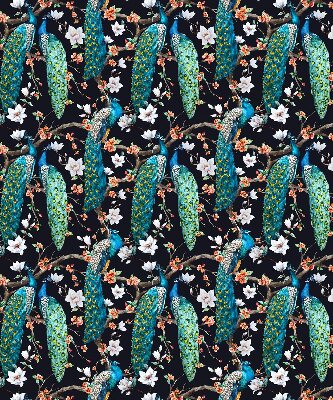 Store enrouleur occultant avec motif paon et fleurs