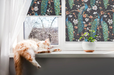 Store enrouleur occultant avec motif paon et fleurs