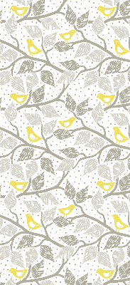 Store fenêtre intérieur avec des oiseaux jaunes sur des branches grises