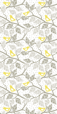 Store fenêtre intérieur avec des oiseaux jaunes sur des branches grises