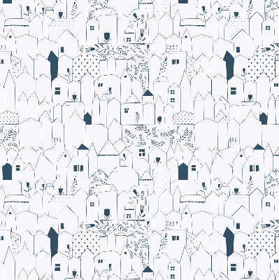 Store enrouleur occultant avec motif de maisons dessinées