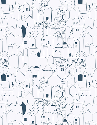 Store enrouleur occultant avec motif de maisons dessinées