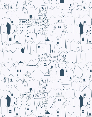 Store enrouleur occultant avec motif de maisons dessinées