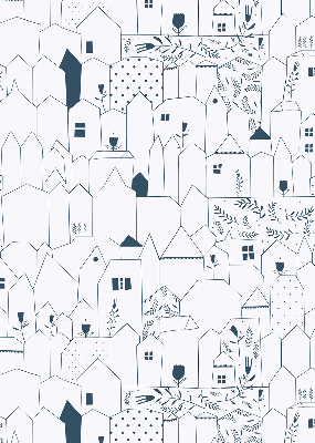 Store enrouleur occultant avec motif de maisons dessinées