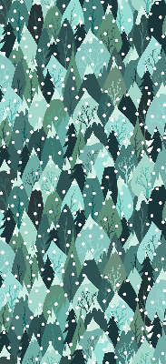 Store fenêtre intérieur de forêt et de neige qui tombe