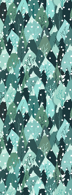 Store fenêtre intérieur de forêt et de neige qui tombe