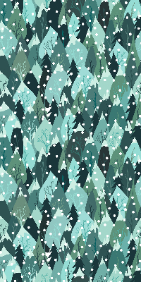 Store fenêtre intérieur de forêt et de neige qui tombe