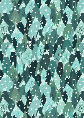 Store fenêtre intérieur de forêt et de neige qui tombe