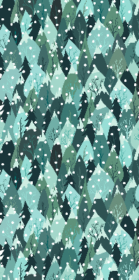 Store fenêtre intérieur de forêt et de neige qui tombe