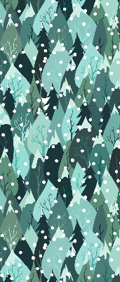 Store fenêtre intérieur de forêt et de neige qui tombe