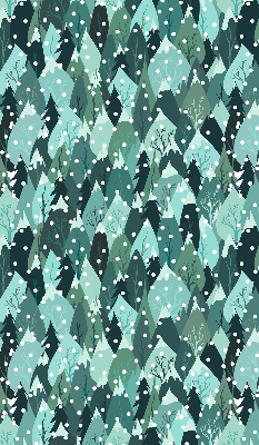 Store fenêtre intérieur de forêt et de neige qui tombe