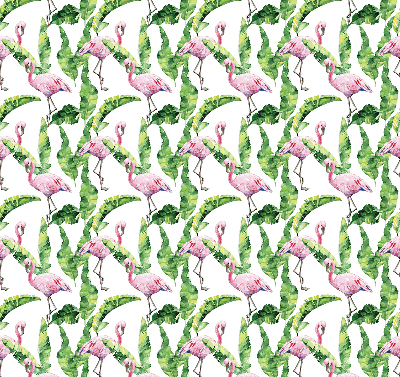 Store fenêtre intérieur pour flamants roses près des feuilles