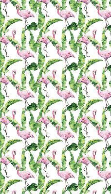 Store fenêtre intérieur pour flamants roses près des feuilles