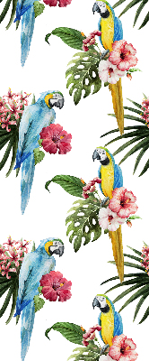 Store fenêtre intérieur avec motif perroquet sur des fleurs