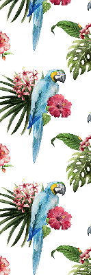 Store fenêtre intérieur avec motif perroquet sur des fleurs