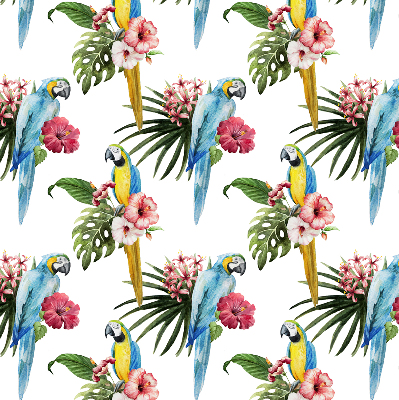 Store fenêtre intérieur avec motif perroquet sur des fleurs