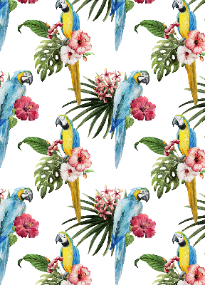 Store fenêtre intérieur avec motif perroquet sur des fleurs