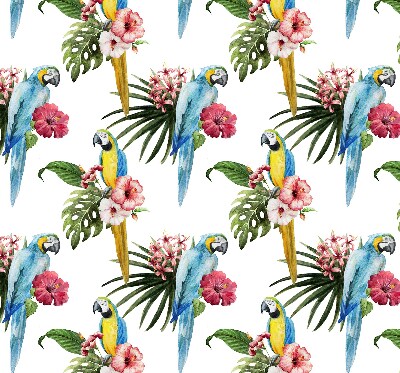 Store fenêtre intérieur avec motif perroquet sur des fleurs