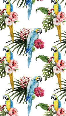 Store fenêtre intérieur avec motif perroquet sur des fleurs