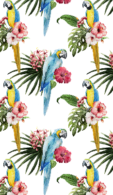Store fenêtre intérieur avec motif perroquet sur des fleurs