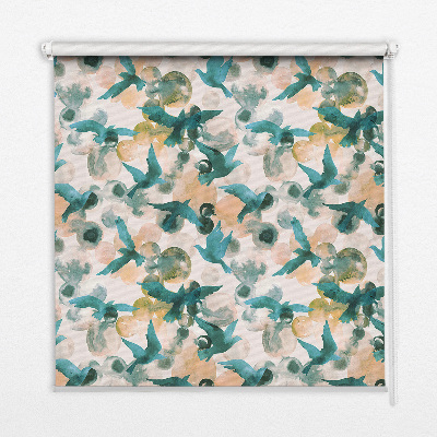 Store occultant fenetre avec motif d'oiseaux et de paysages colorés