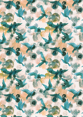 Store occultant fenetre avec motif d'oiseaux et de paysages colorés