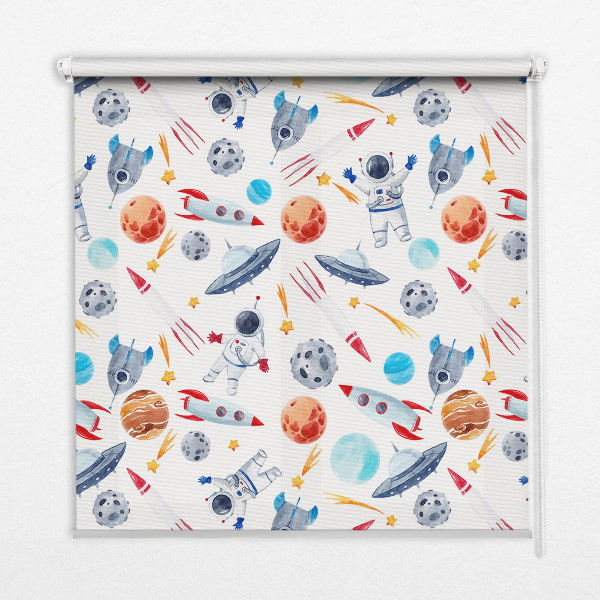 Store occultant fenêtre avec motifs de fusées, de cosmonautes, de planètes et d’ovnis