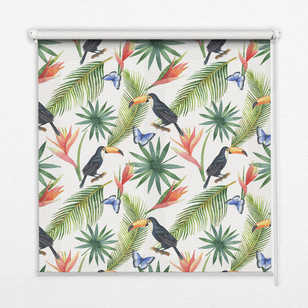 Store enrouleur occultant avec motif toucans sur les fleurs